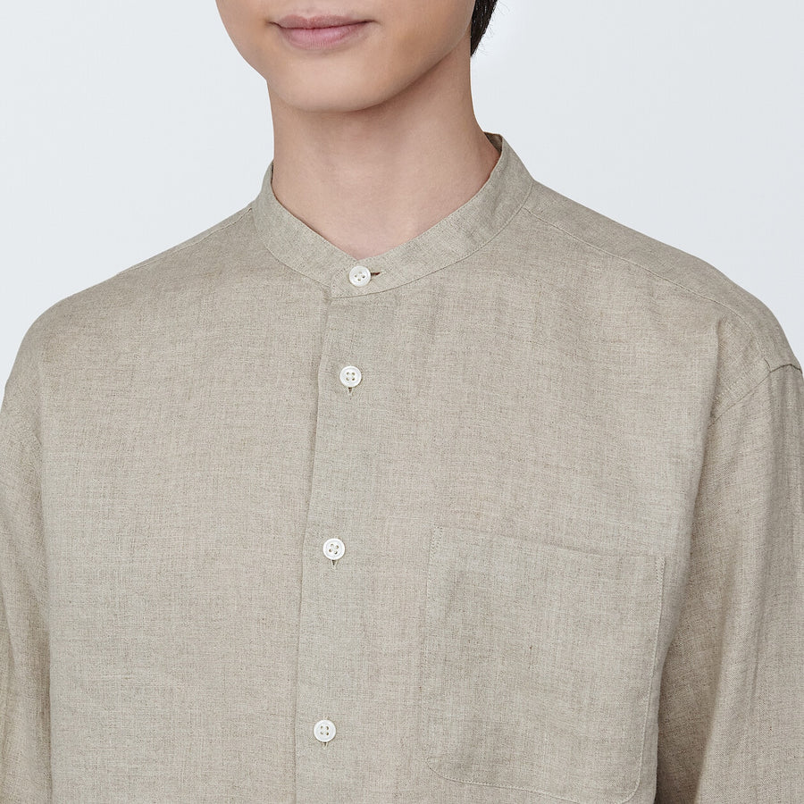 M's Linen washed stand collar L/S shirtWhiteXS