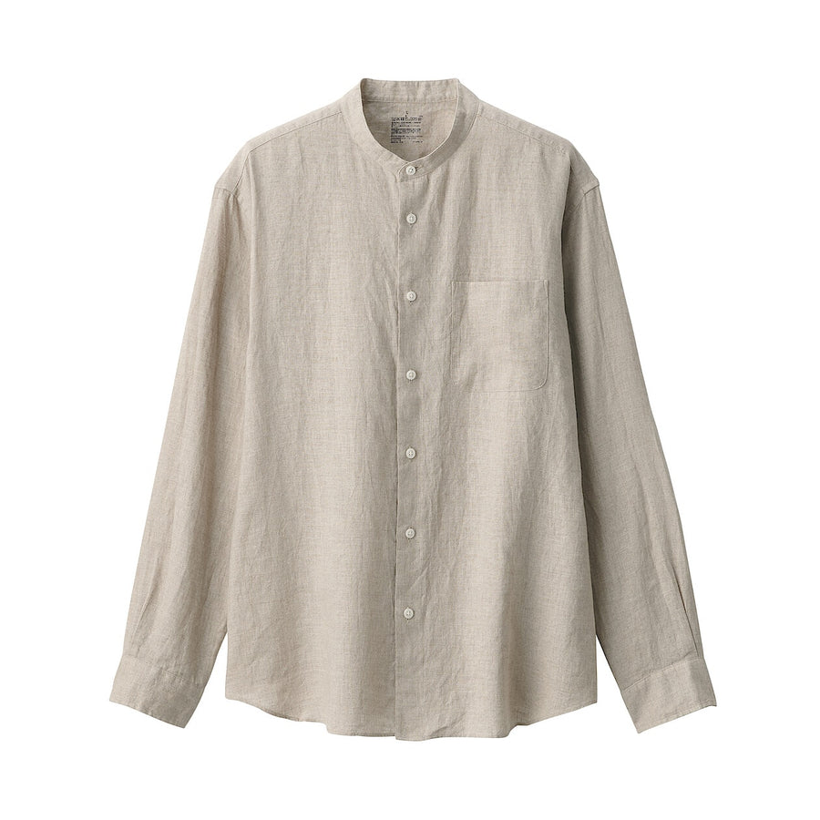 M's Linen washed stand collar L/S shirtWhiteXS