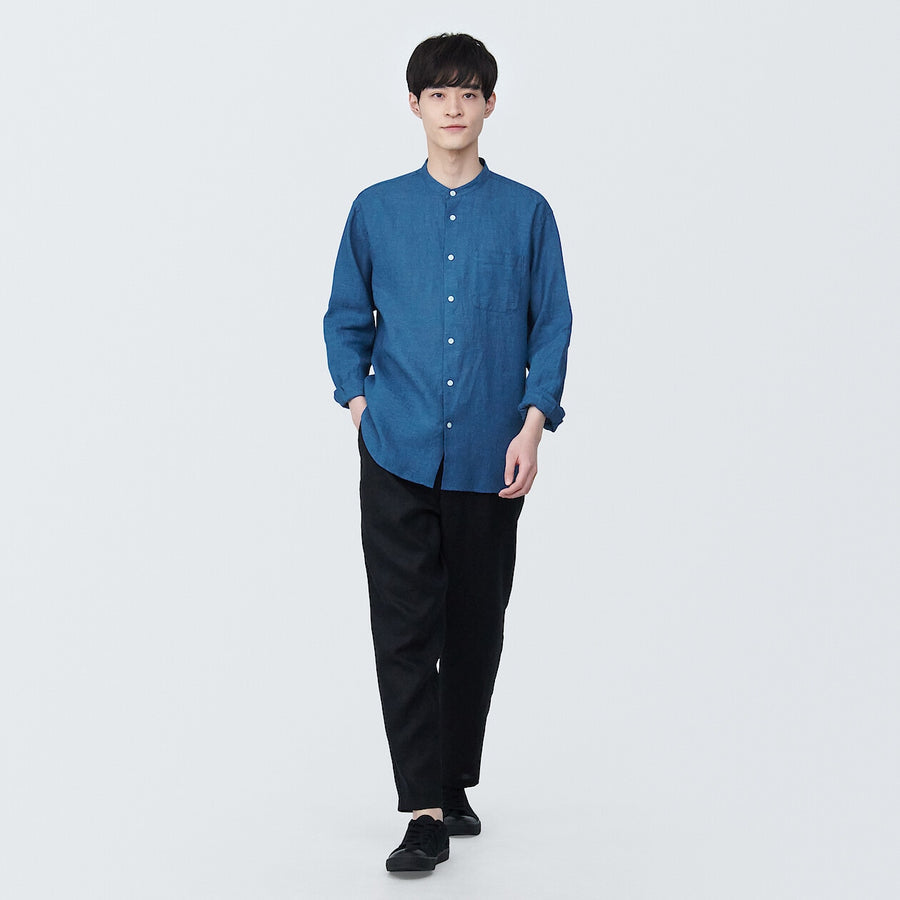 M's Linen washed stand collar L/S shirtWhiteXS