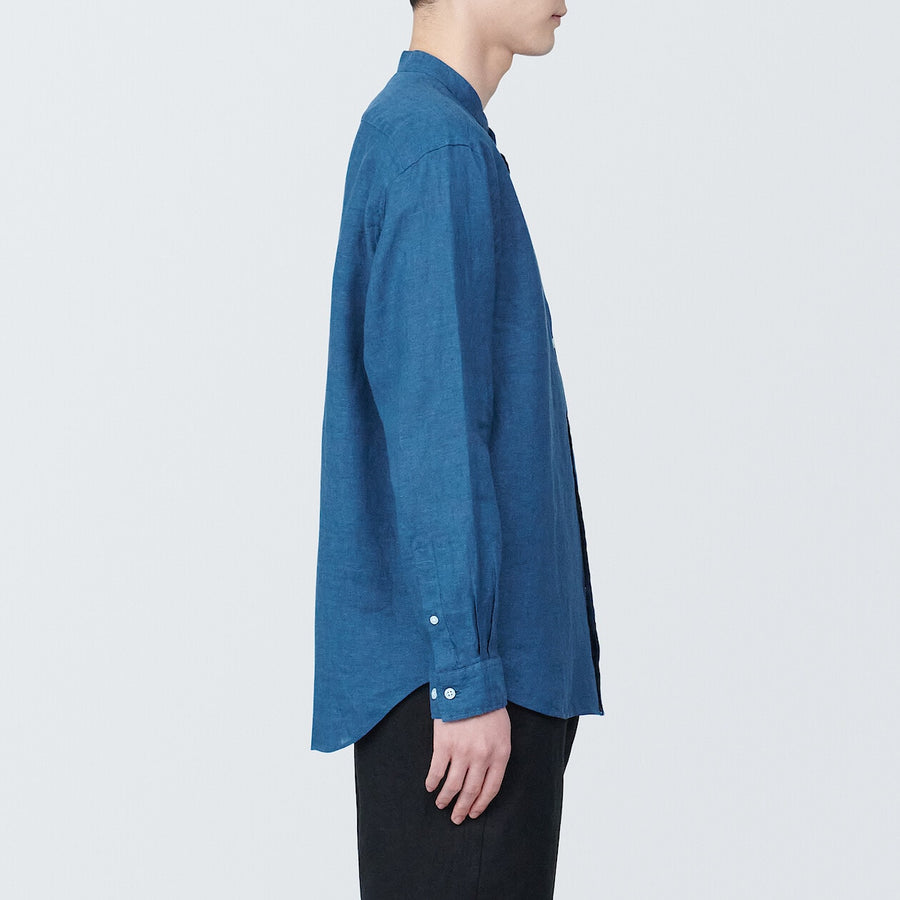 M's Linen washed stand collar L/S shirtWhiteXS