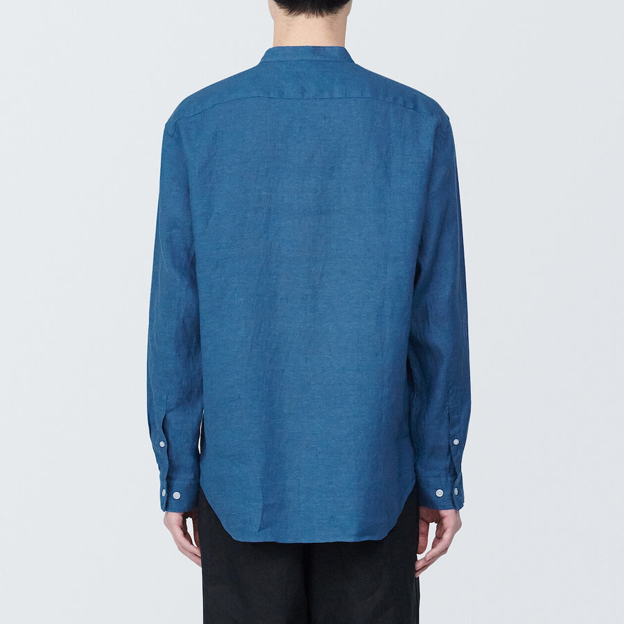 M's Linen washed stand collar L/S shirtWhiteXS