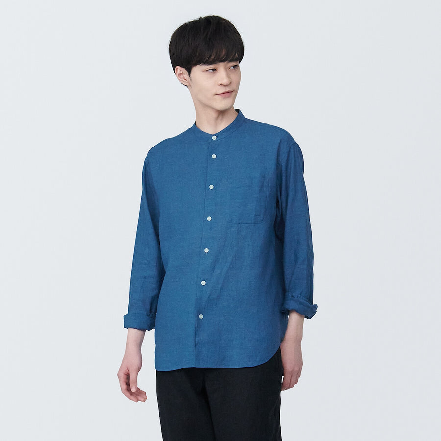 M's Linen washed stand collar L/S shirtWhiteXS