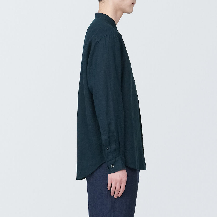 M's Linen washed stand collar L/S shirtWhiteXS