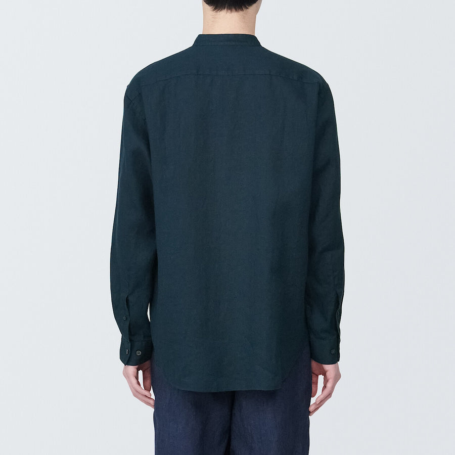 M's Linen washed stand collar L/S shirtWhiteXS