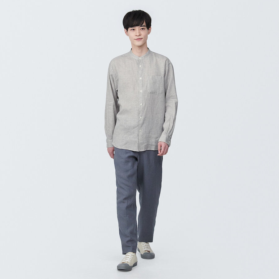 M's Linen washed stand collar L/S shirtWhiteXS