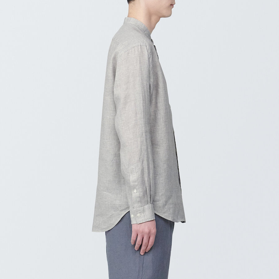 M's Linen washed stand collar L/S shirtWhiteXS