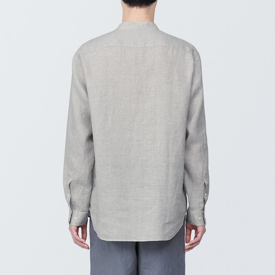 M's Linen washed stand collar L/S shirtWhiteXS