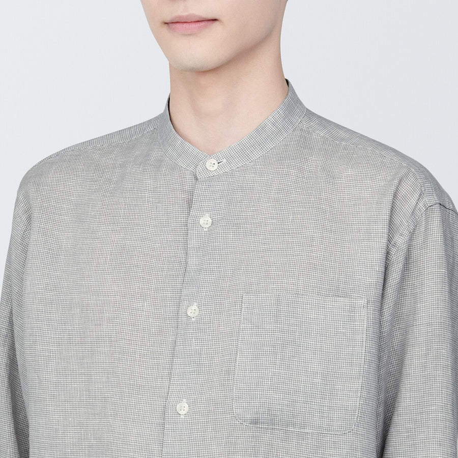 M's Linen washed stand collar L/S shirtWhiteXS