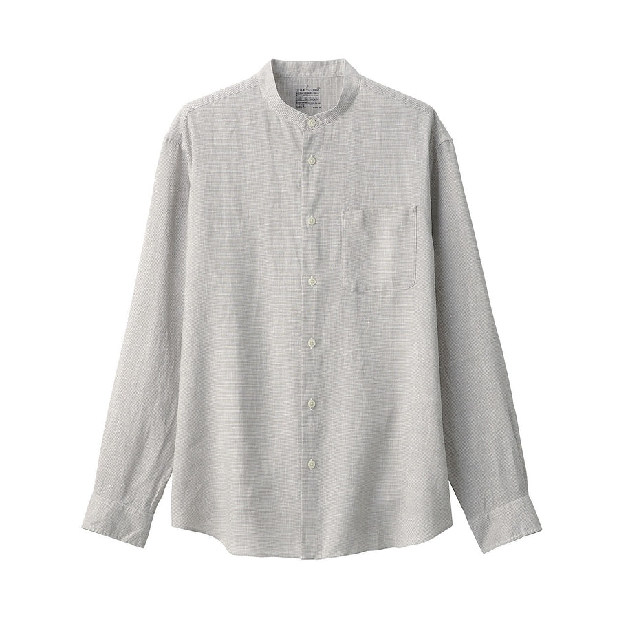 M's Linen washed stand collar L/S shirtWhiteXS