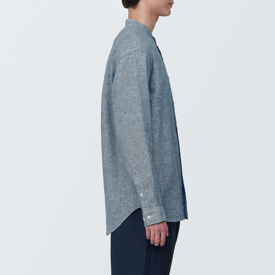 M's Linen washed stand collar L/S shirtWhiteXS