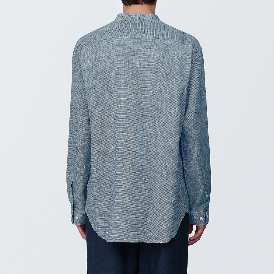 M's Linen washed stand collar L/S shirtWhiteXS