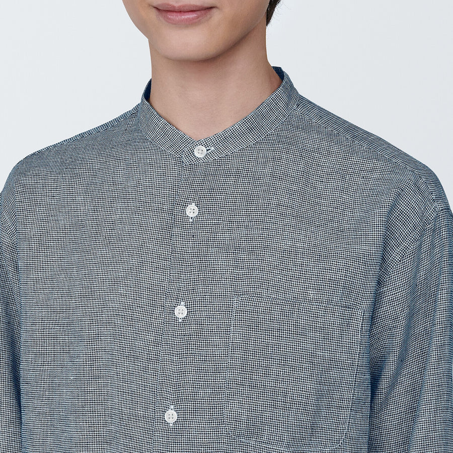 M's Linen washed stand collar L/S shirtWhiteXS