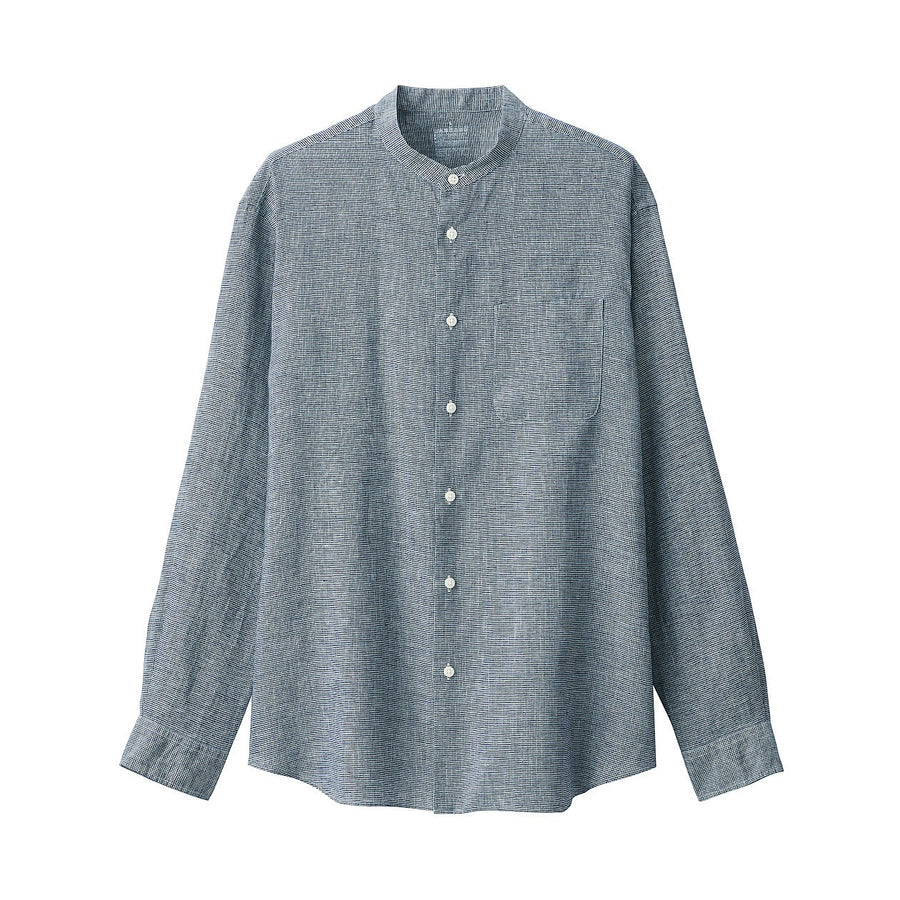 M's Linen washed stand collar L/S shirtWhiteXS