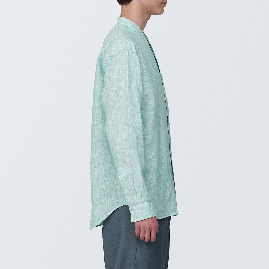 M's Linen washed stand collar L/S shirtWhiteXS