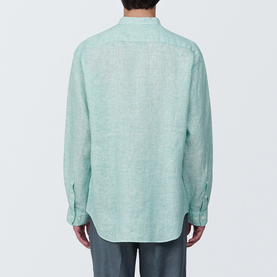 M's Linen washed stand collar L/S shirtWhiteXS