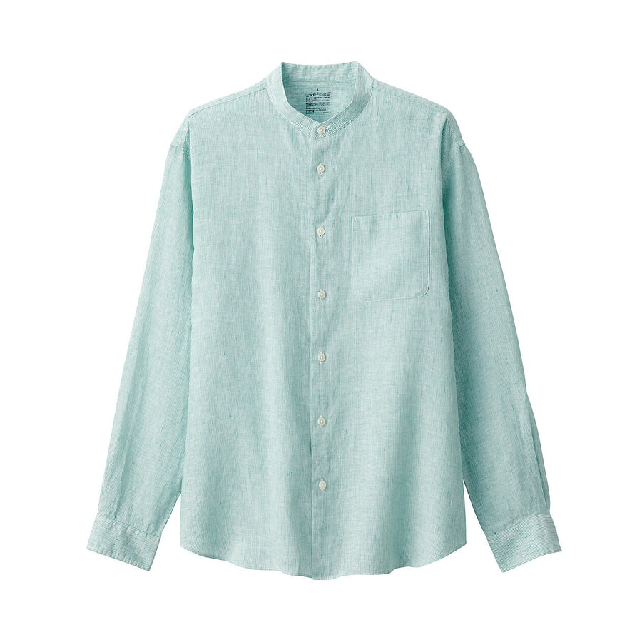 M's Linen washed stand collar L/S shirtWhiteXS