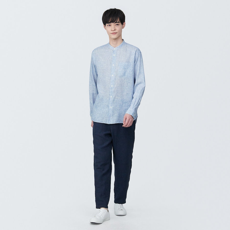 M's Linen washed stand collar L/S shirtWhiteXS