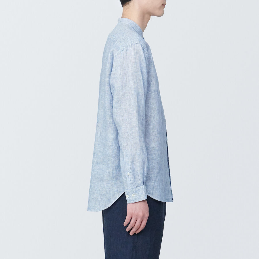 M's Linen washed stand collar L/S shirtWhiteXS