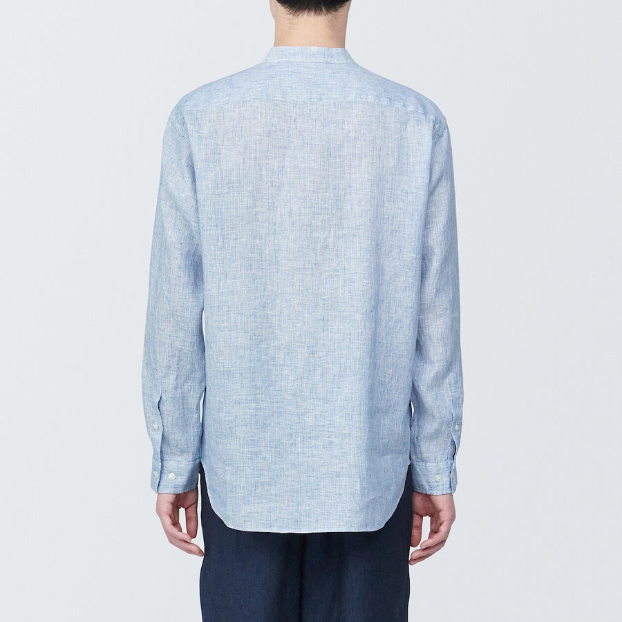 M's Linen washed stand collar L/S shirtWhiteXS