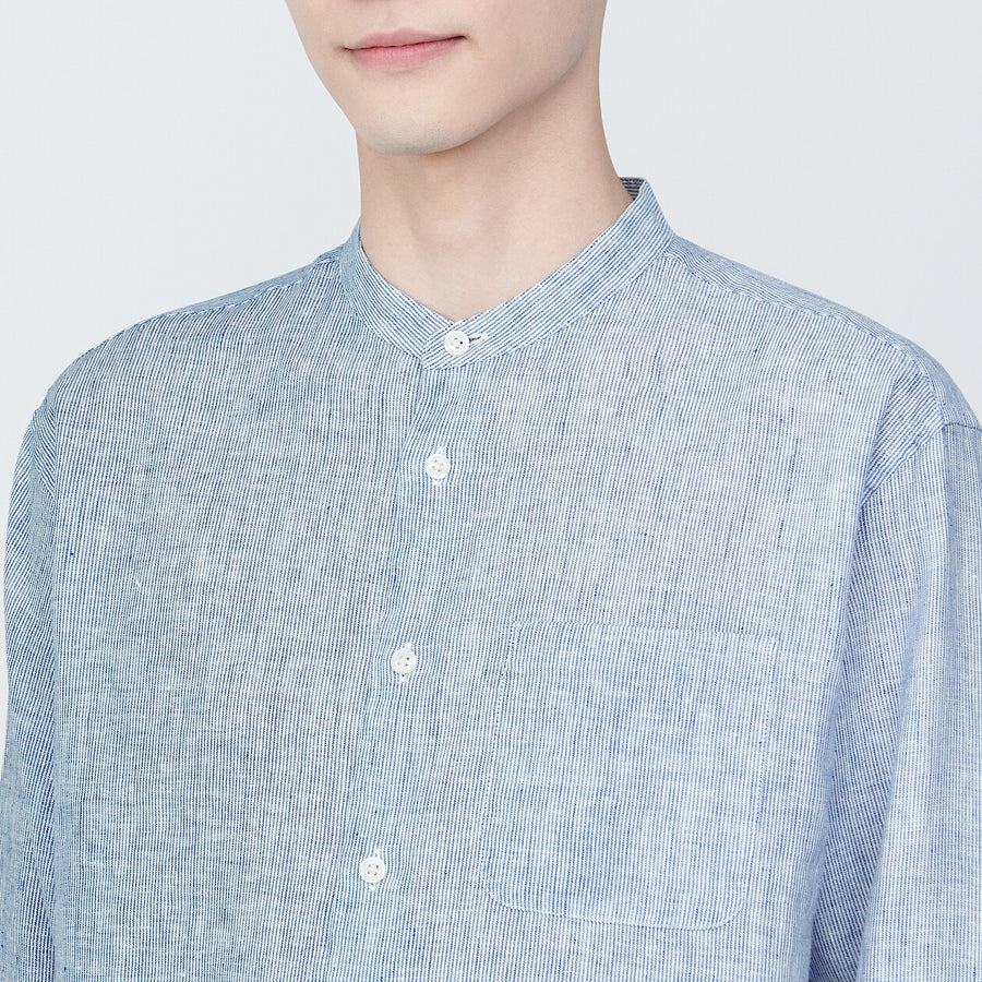 M's Linen washed stand collar L/S shirtWhiteXS