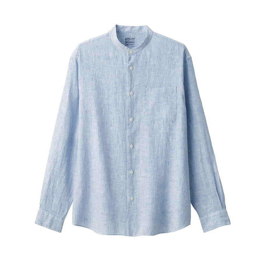 M's Linen washed stand collar L/S shirtWhiteXS