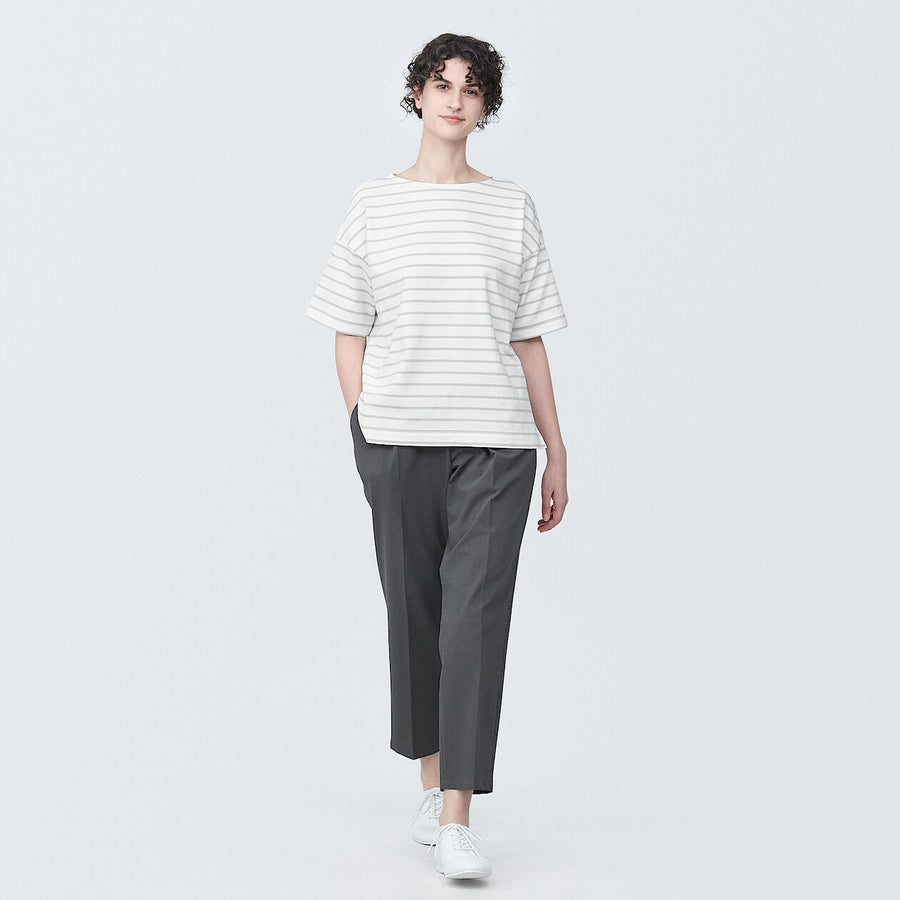 Women's Border Boat neck S/S T-ShirtLight gray stripeXS