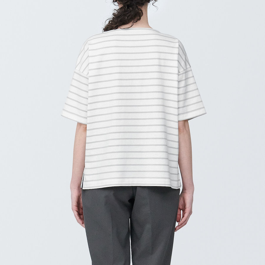 Women's Border Boat neck S/S T-ShirtLight gray stripeXS