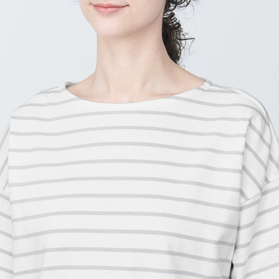 Women's Border Boat neck S/S T-ShirtLight gray stripeXS