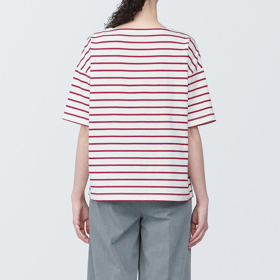 Women's Border Boat neck S/S T-ShirtLight gray stripeXS