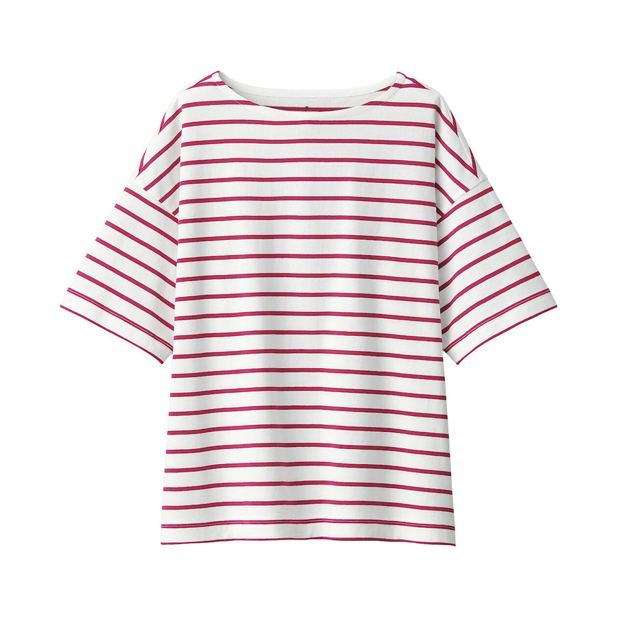 Women's Border Boat neck S/S T-ShirtLight gray stripeXS