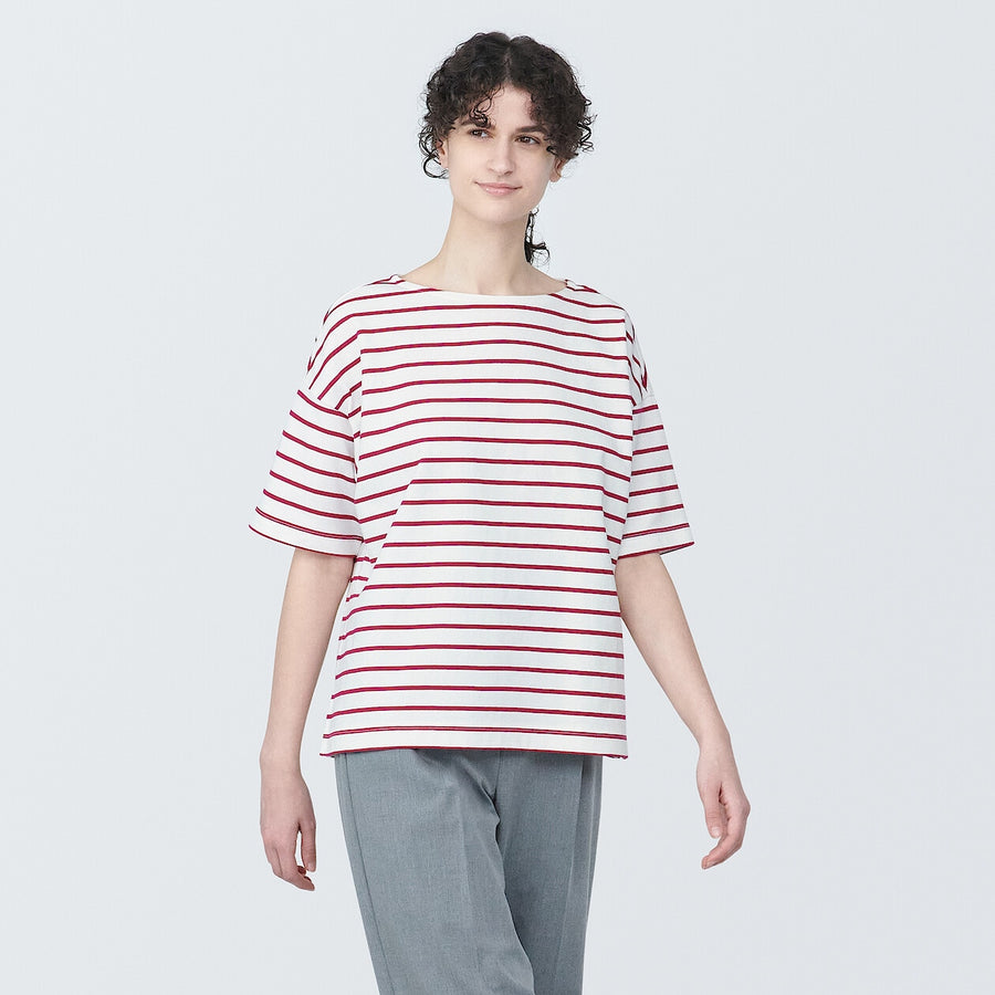 Women's Border Boat neck S/S T-ShirtLight gray stripeXS