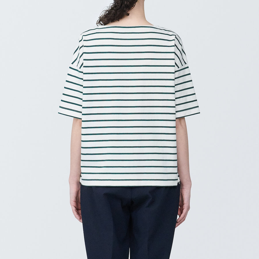 Women's Border Boat neck S/S T-ShirtLight gray stripeXS