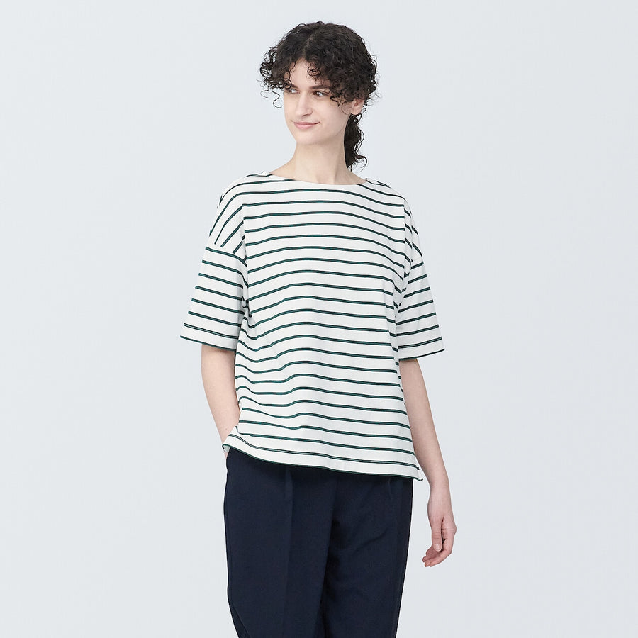 Women's Border Boat neck S/S T-ShirtLight gray stripeXS