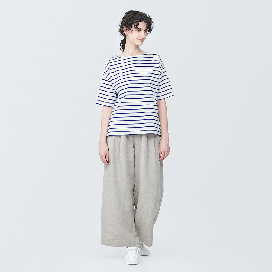 Women's Border Boat neck S/S T-ShirtLight gray stripeXS