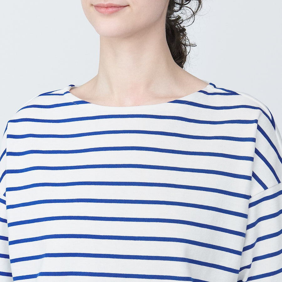 Women's Border Boat neck S/S T-ShirtLight gray stripeXS