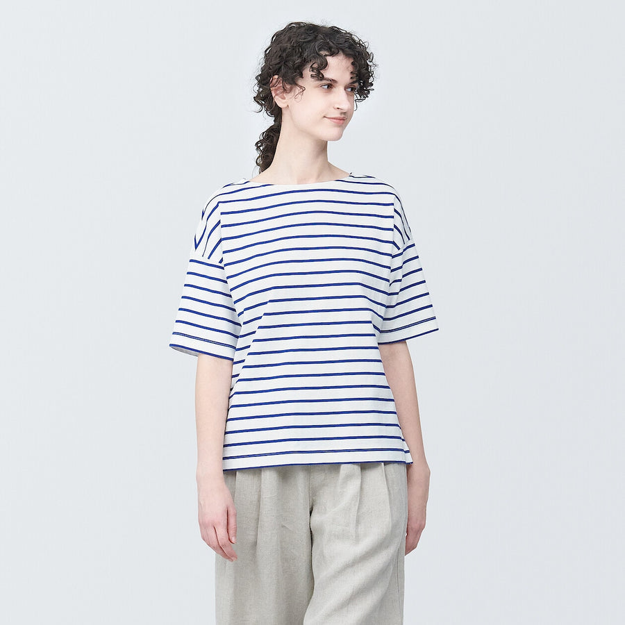 Women's Border Boat neck S/S T-ShirtLight gray stripeXS