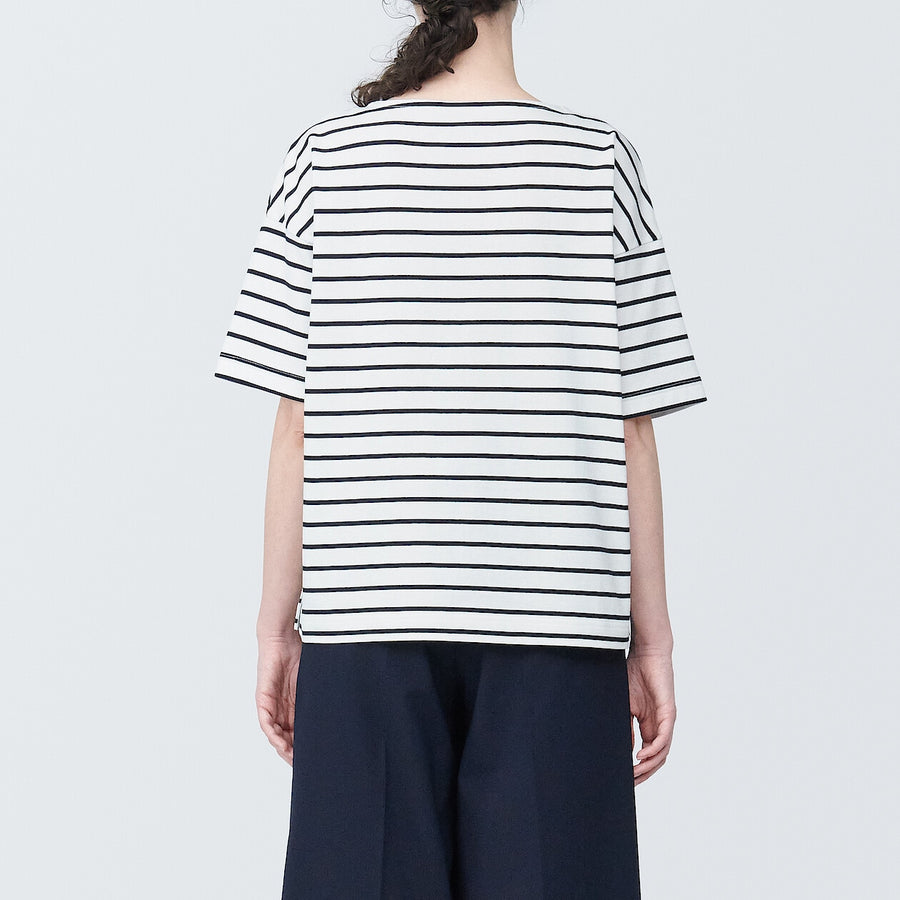 Women's Border Boat neck S/S T-ShirtLight gray stripeXS