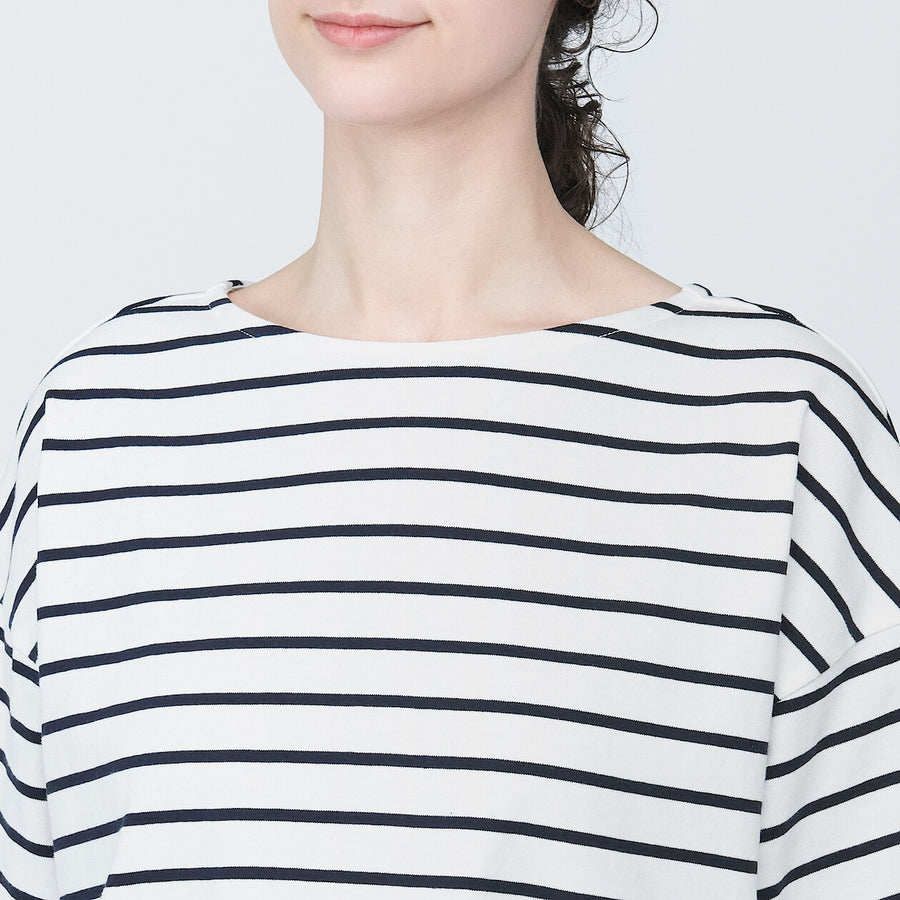 Women's Border Boat neck S/S T-ShirtLight gray stripeXS