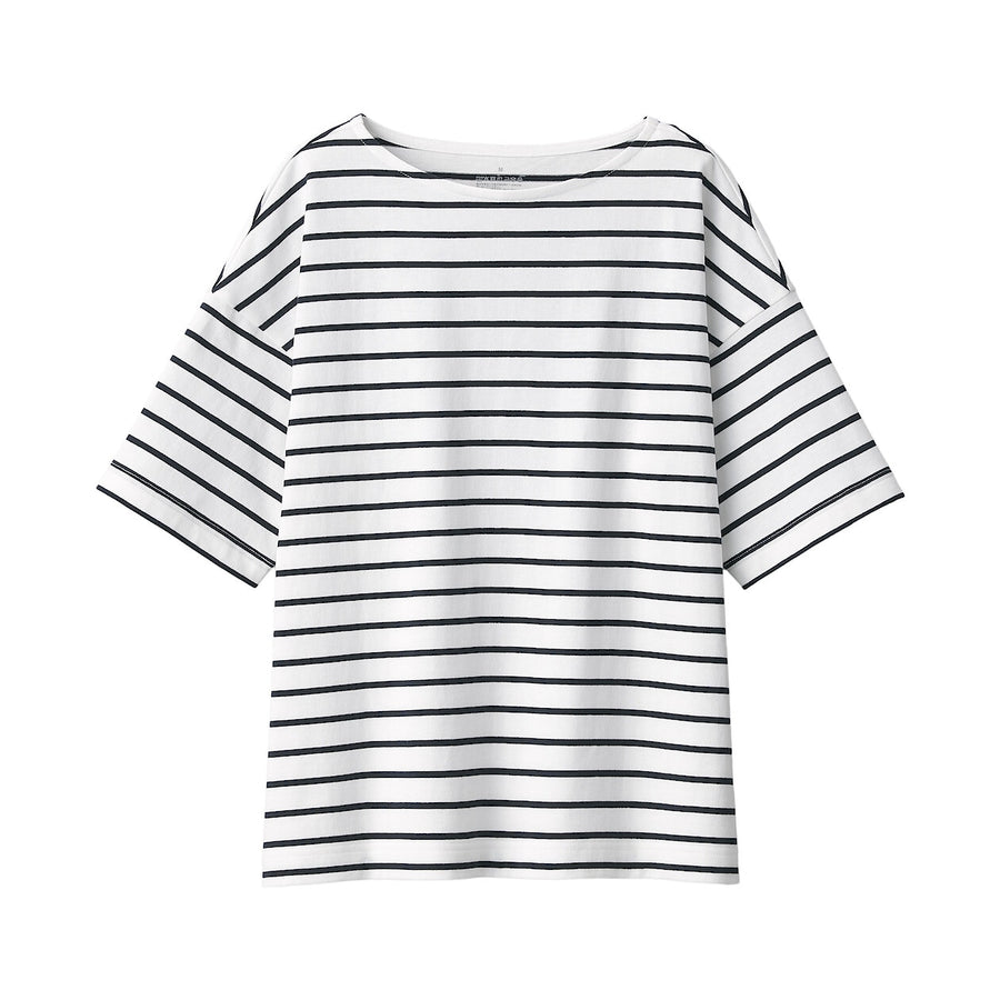 Women's Border Boat neck S/S T-ShirtLight gray stripeXS