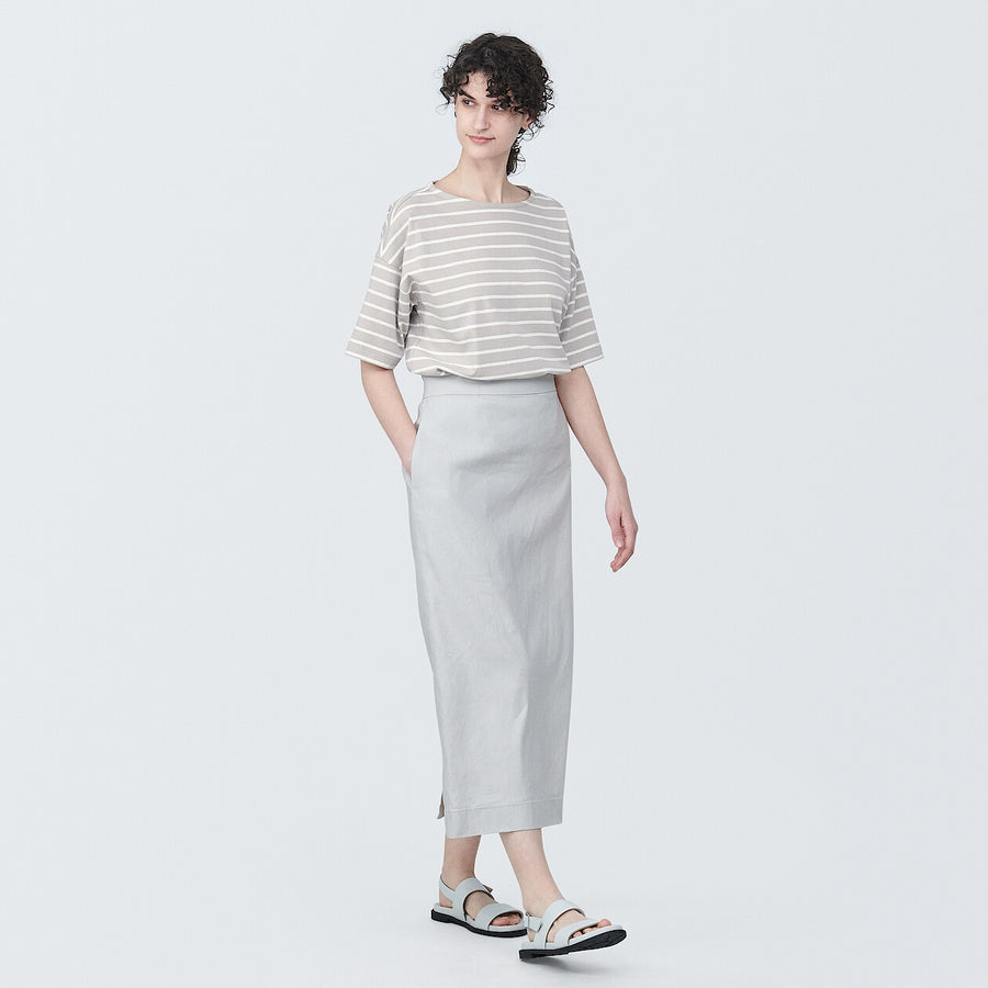 Women's Border Boat neck S/S T-ShirtLight gray stripeXS