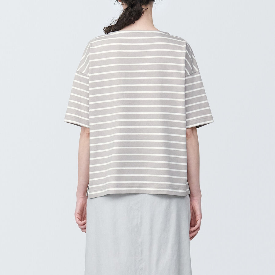 Women's Border Boat neck S/S T-ShirtLight gray stripeXS