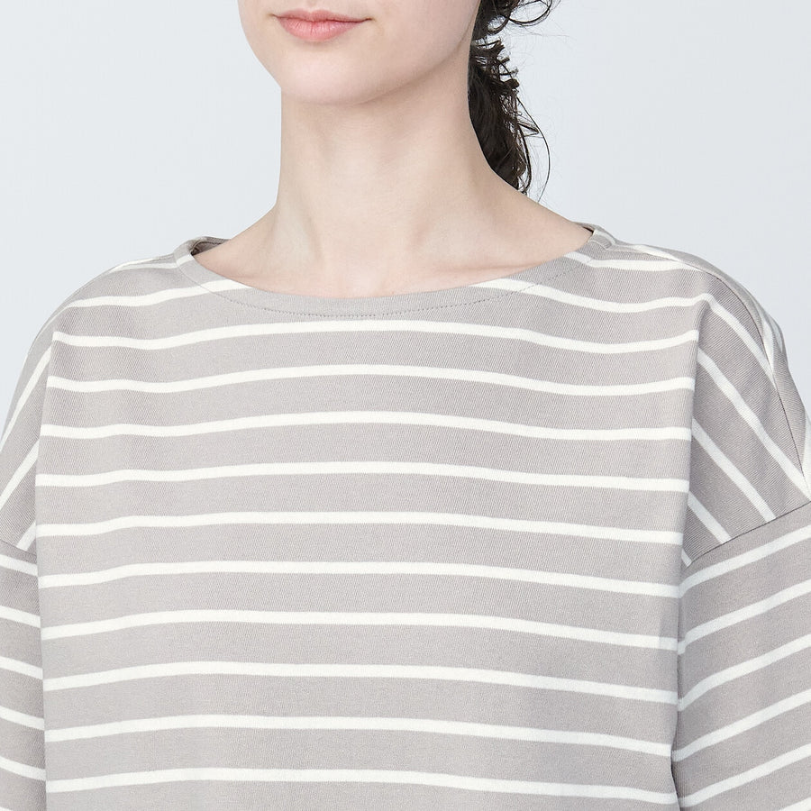 Women's Border Boat neck S/S T-ShirtLight gray stripeXS