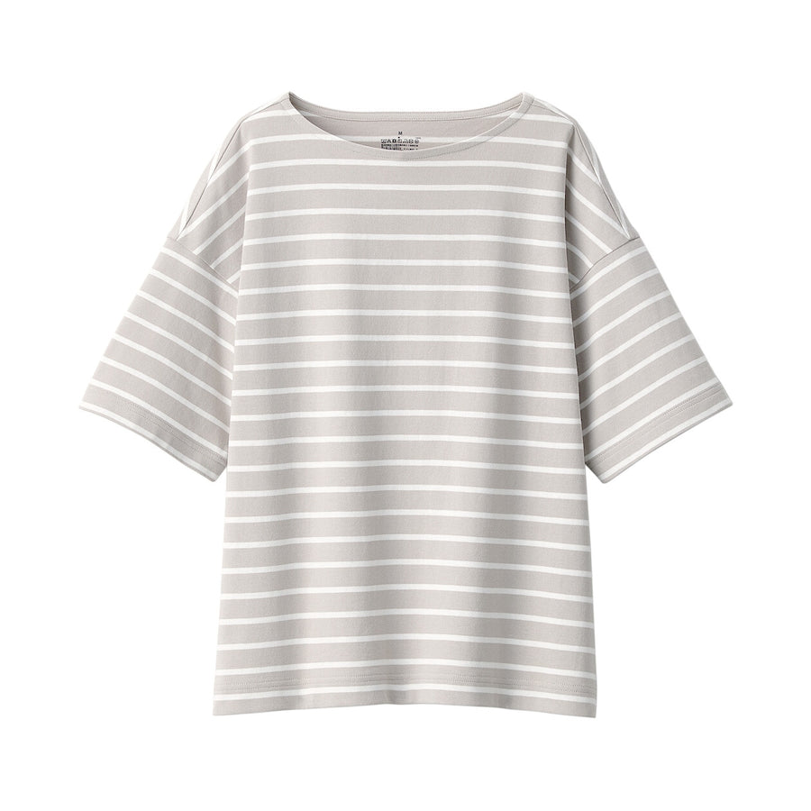 Women's Border Boat neck S/S T-ShirtLight gray stripeXS