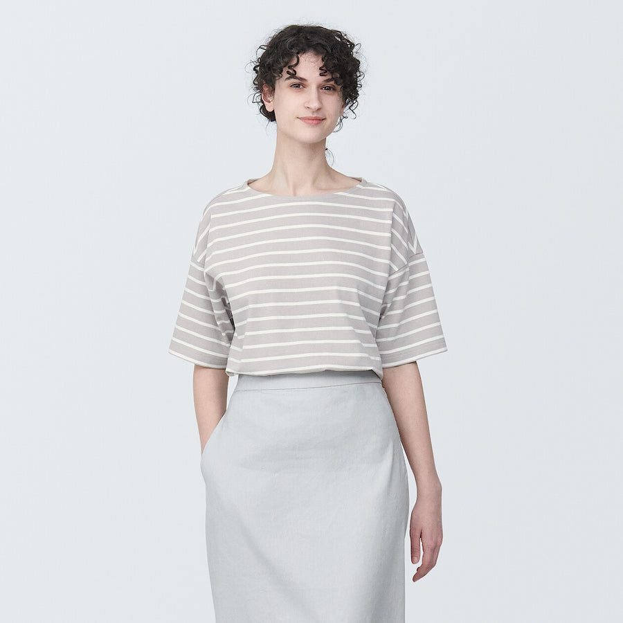 Women's Border Boat neck S/S T-ShirtLight gray stripeXS