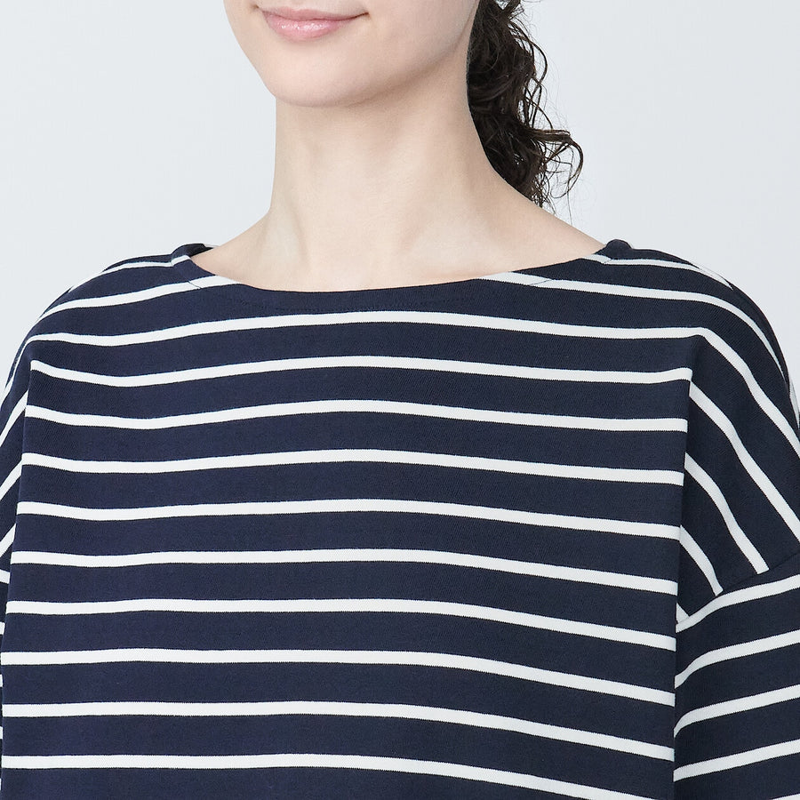 Women's Border Boat neck S/S T-ShirtLight gray stripeXS