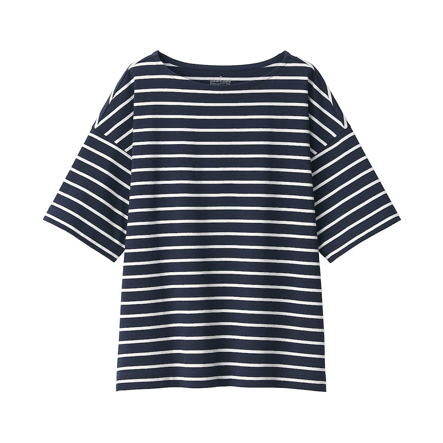 Women's Border Boat neck S/S T-ShirtLight gray stripeXS