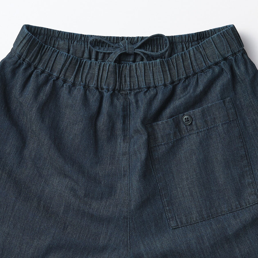 Women's Cotton linen denim Easy wide pants Dark navyXS