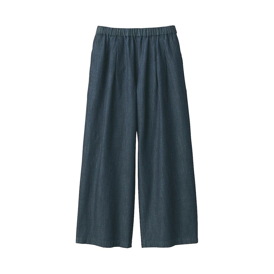 Women's Cotton linen denim Easy wide pants Dark navyXS