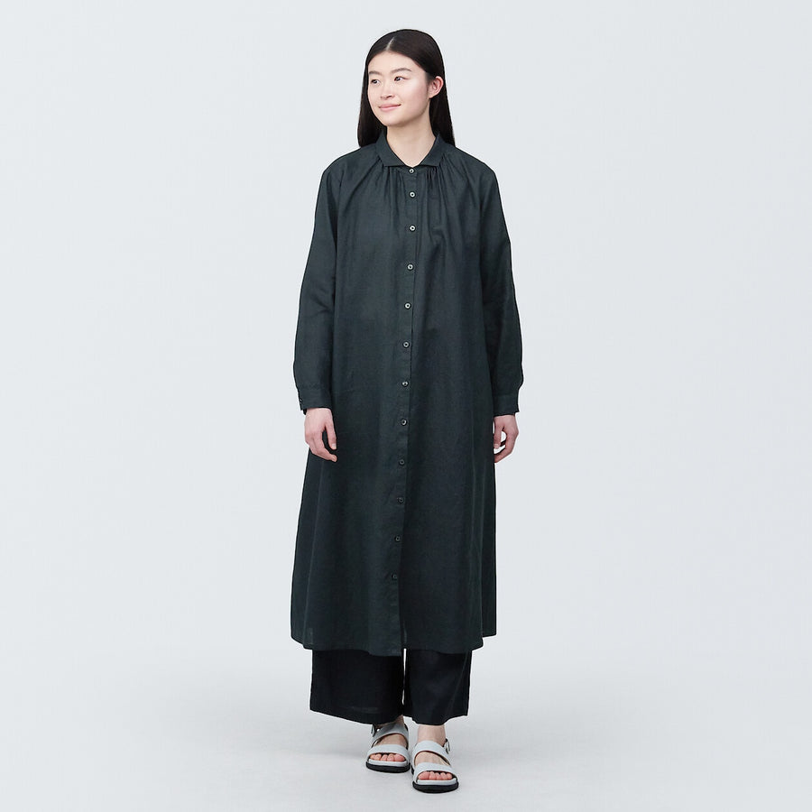 Women's Washed linen L/S dressBlackXS