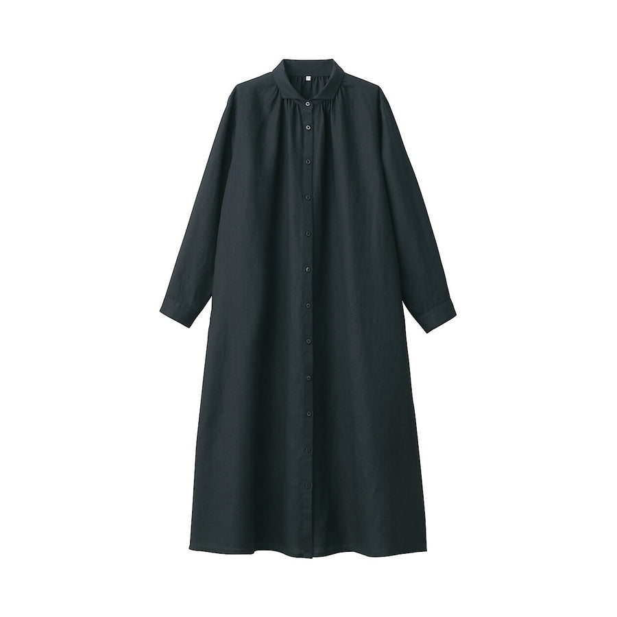 Women's Washed linen L/S dressBlackXS